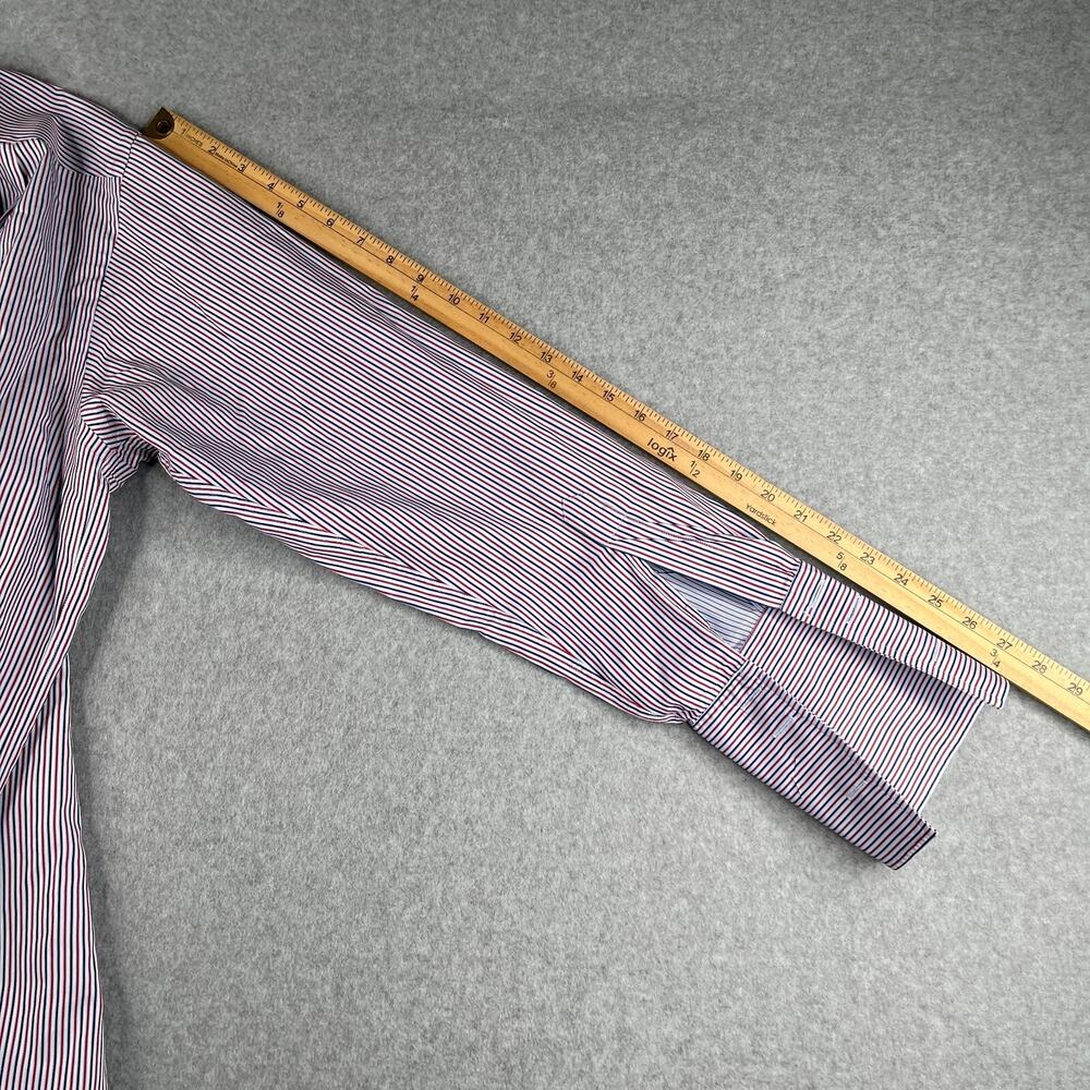 Thomas Pink Shirt 16 Red White Blue Striped French Cuff Button Up Long Sleeve - Picture 9 of 10